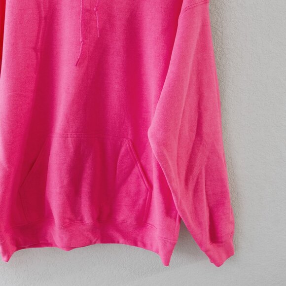 NWOT Gildan Safety Pink Hoodie Pullover Sweatshirt Sz L Heavy Blend Fleece - Picture 6 of 7